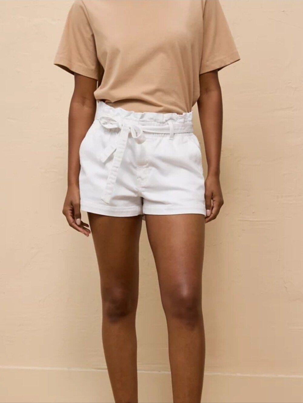American Eagle Outfitters White High Waist Paperbag Tie Shorts